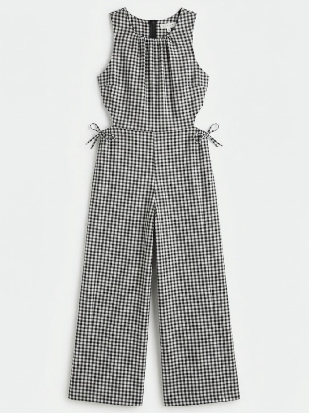 NWOT Zara Black and White Gingham Tie-Waist Wide-Leg Jumpsuit Size 10
